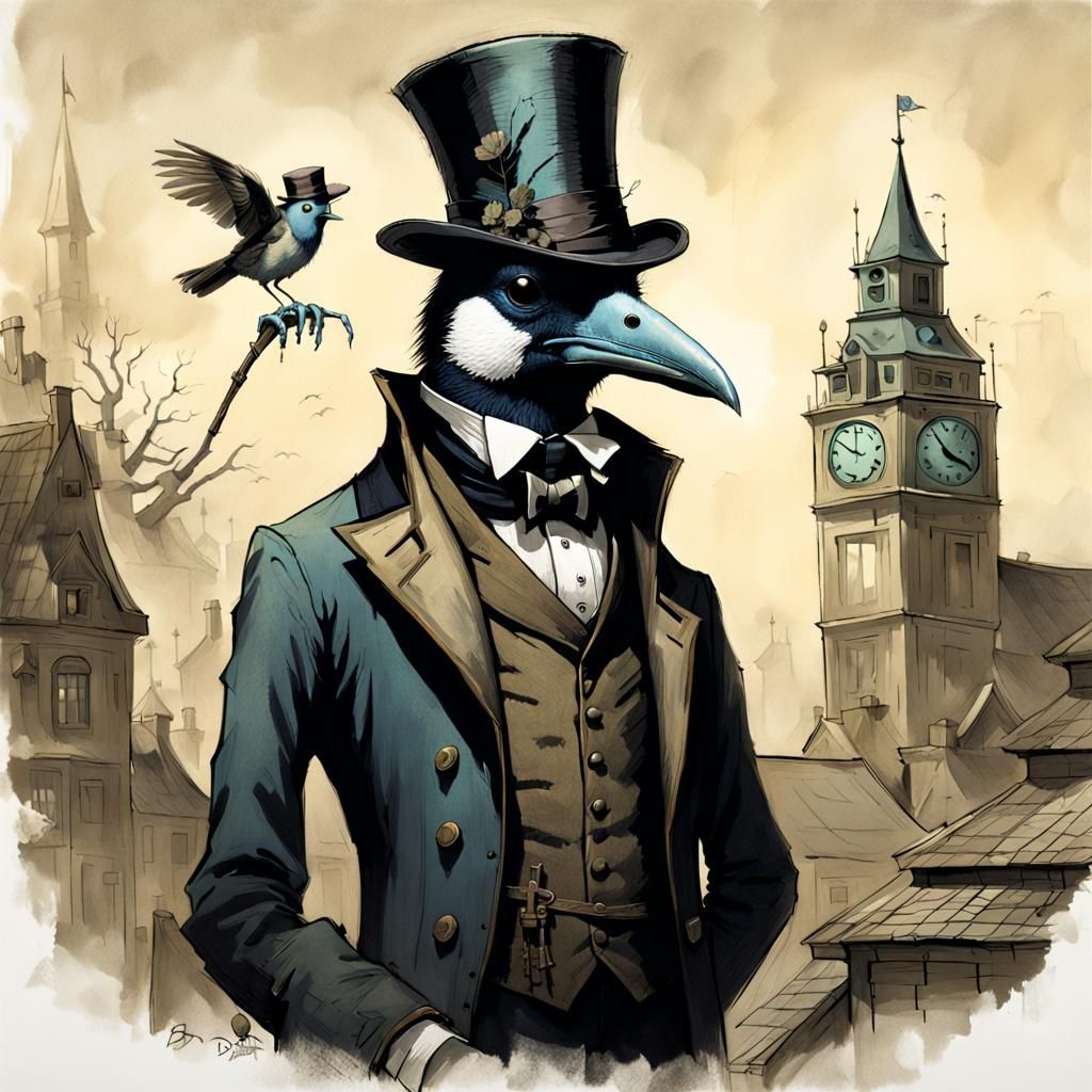 Plague Bird in Top Hat Character Portrait