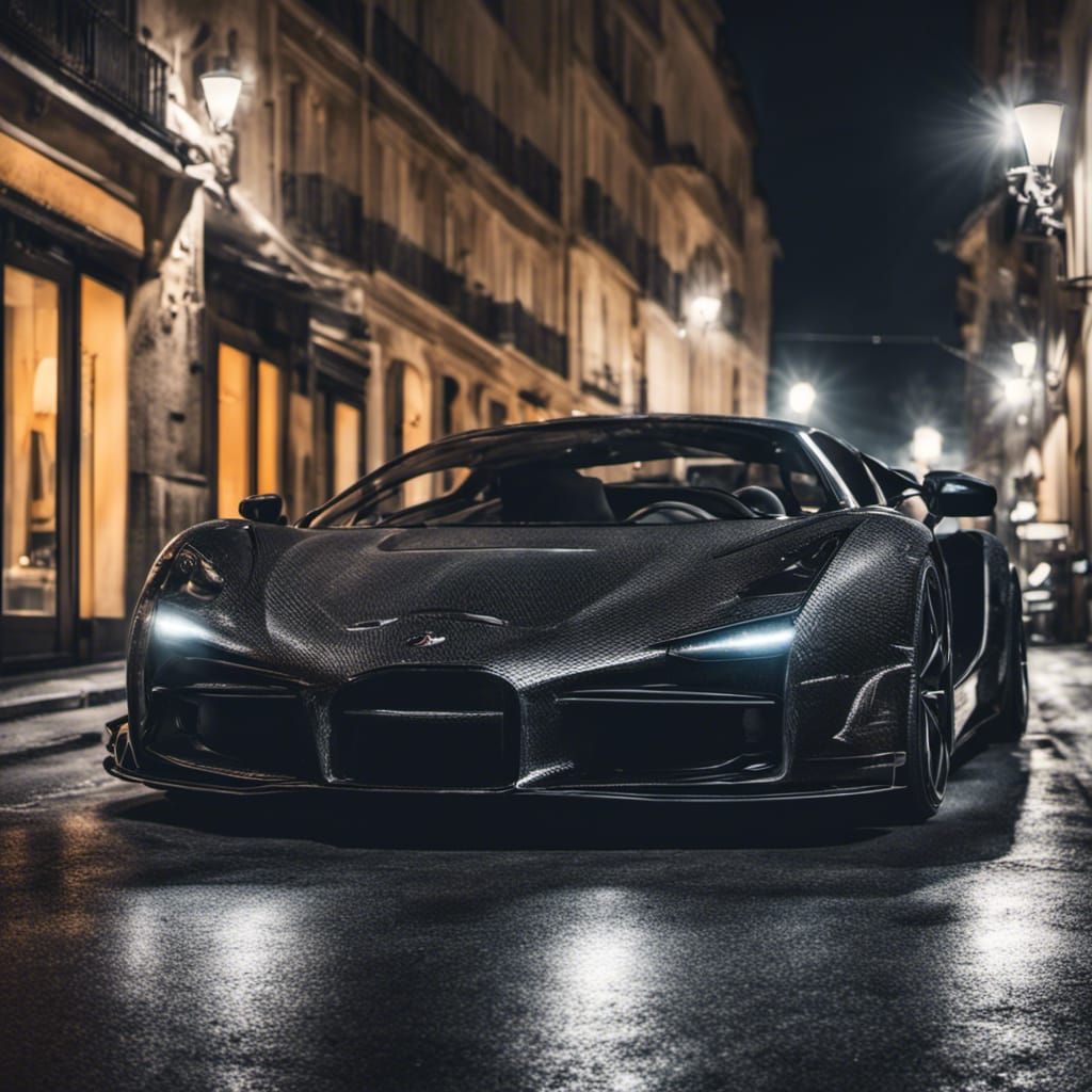 Concept Supercar at Night in France: Hyperrealistic