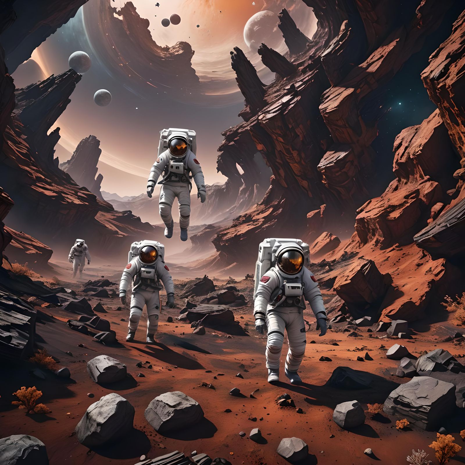 Astronauts on Empty Planet in Detailed Matte Painting