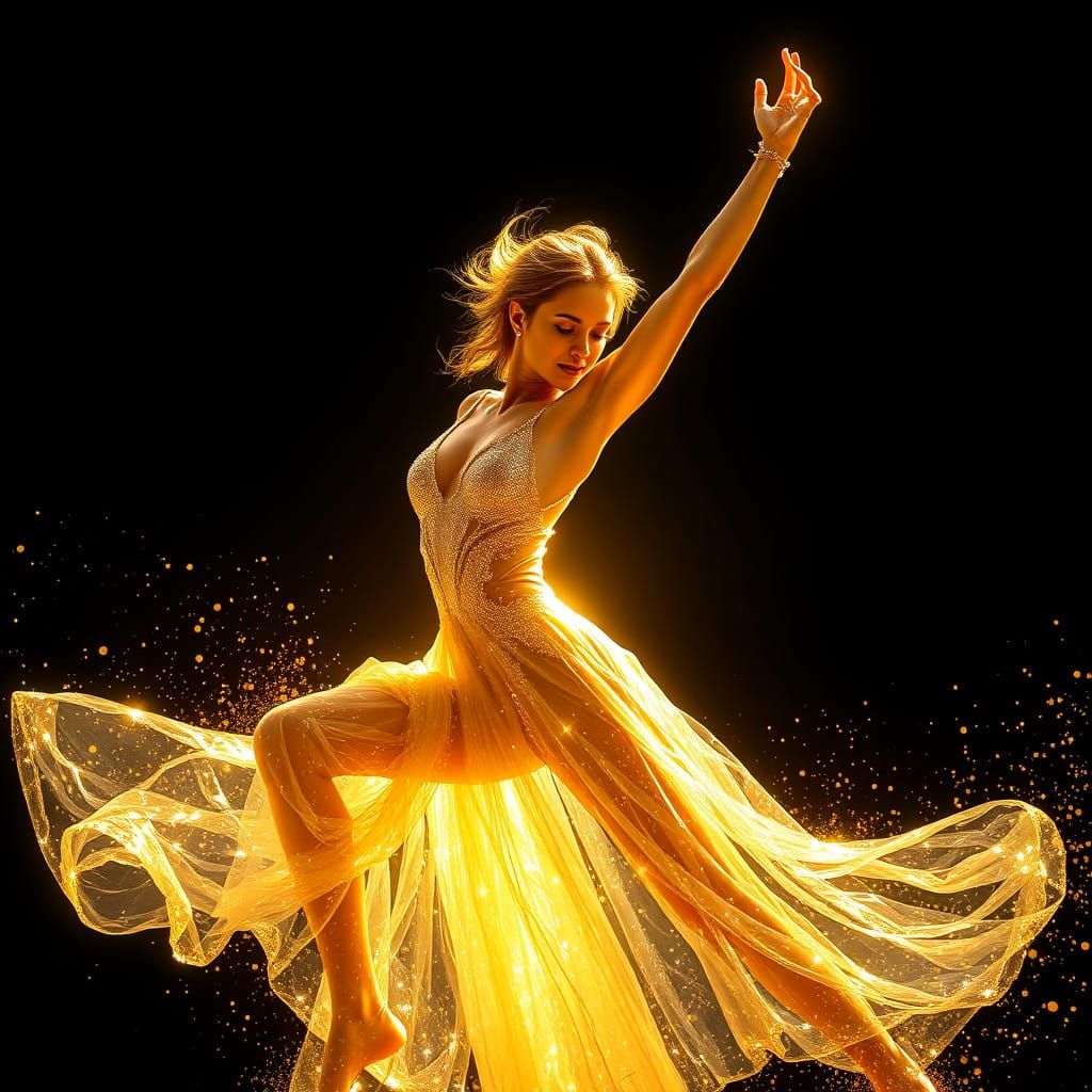 Radiant Light Woman Dancing: Hyperrealistic Digital Art