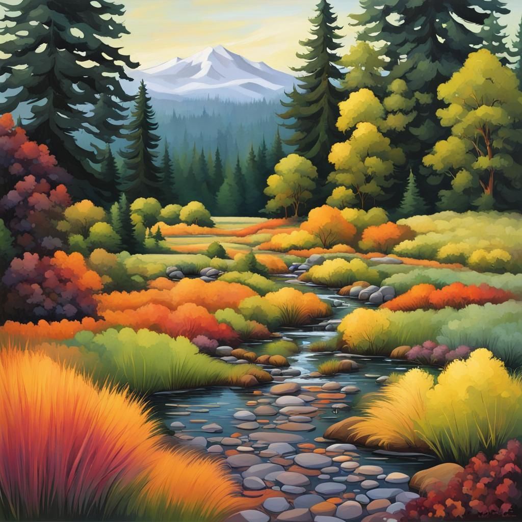 Abstract Oregon Landscape Design in Complementary Colors