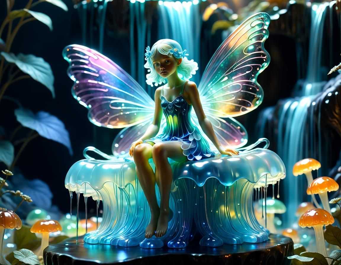 Iridescent Jelly Fairy Sculpture in Art Nouveau Style