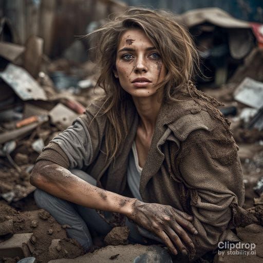 Post-Apocalyptic Woman Amid City Ruins