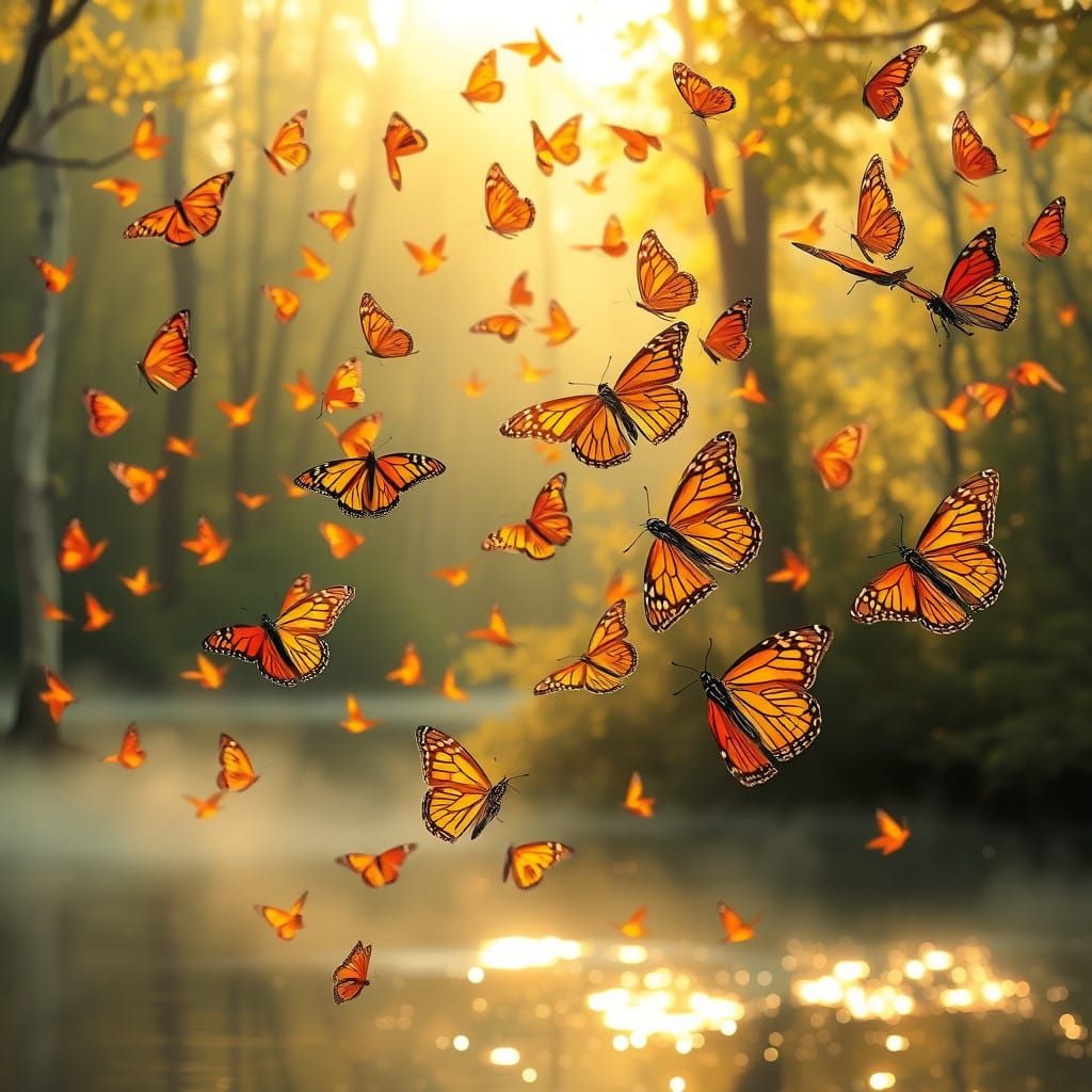 Golden Monarchs Dance through Whimsical Woodland