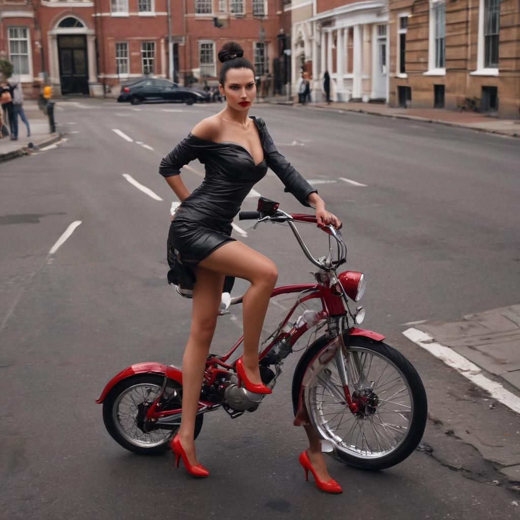Glamorous Supermodel on Motorcycle in Cambridge
