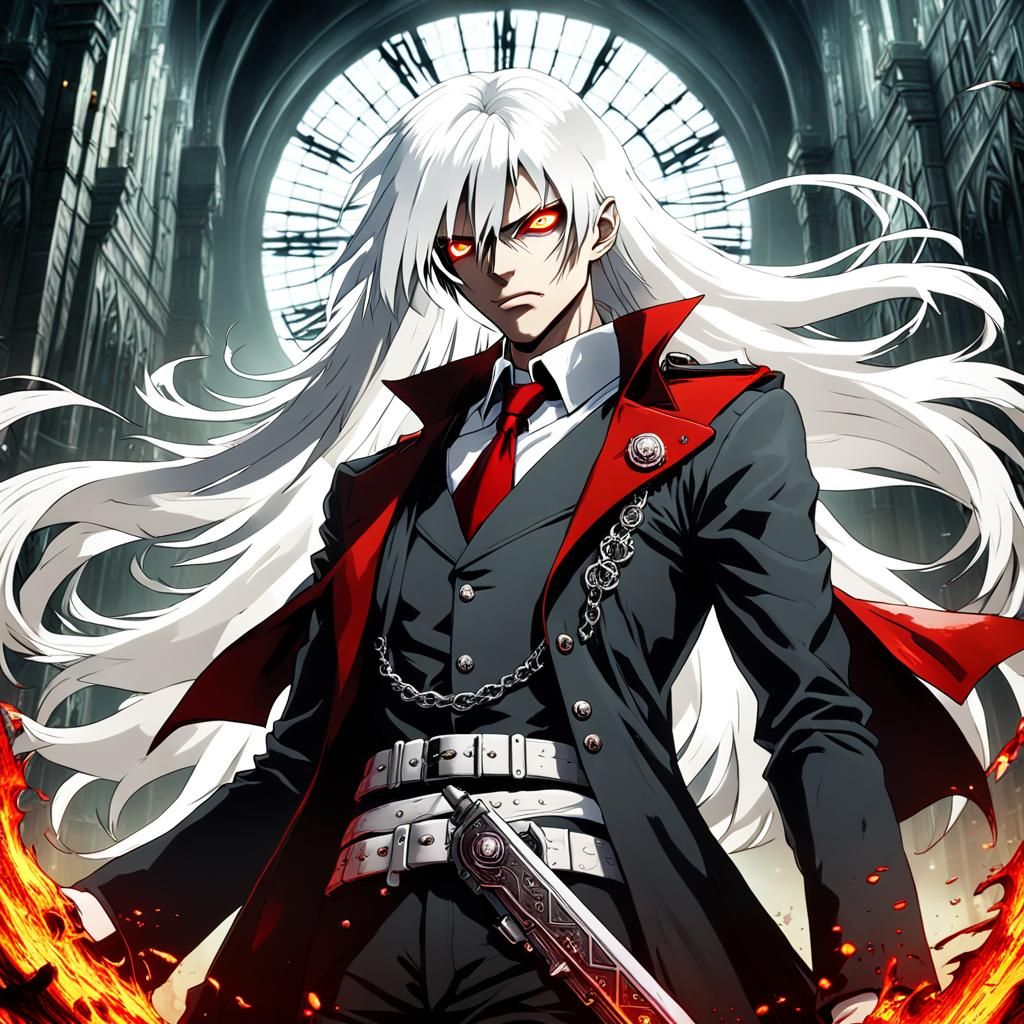 Albino Boy with White Hair in Anime Style