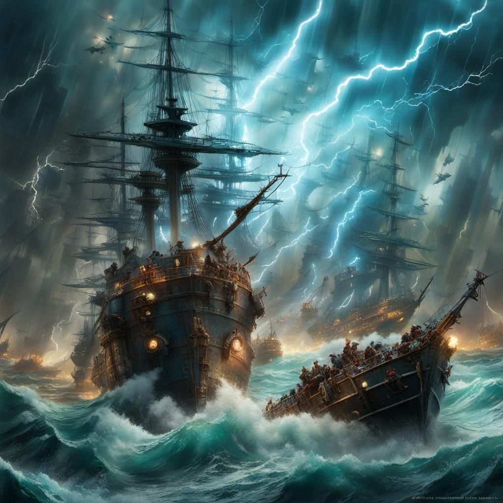 Naval Fleet Battles Nature's Fury: A Digital Masterpiece