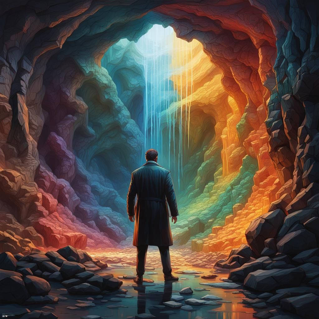 Hyperrealistic Lair Interior with Man: Splash Art