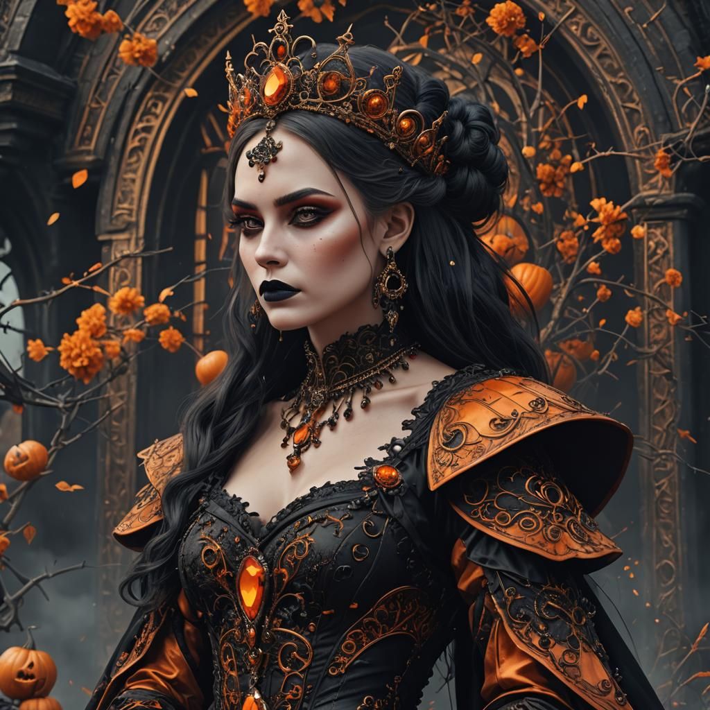 Halloween Queen in Gothic Luxury: Detailed Photography