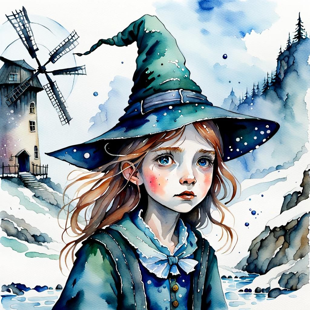 Worried Witch Wendy Watercolor in Whimsical Wonderland