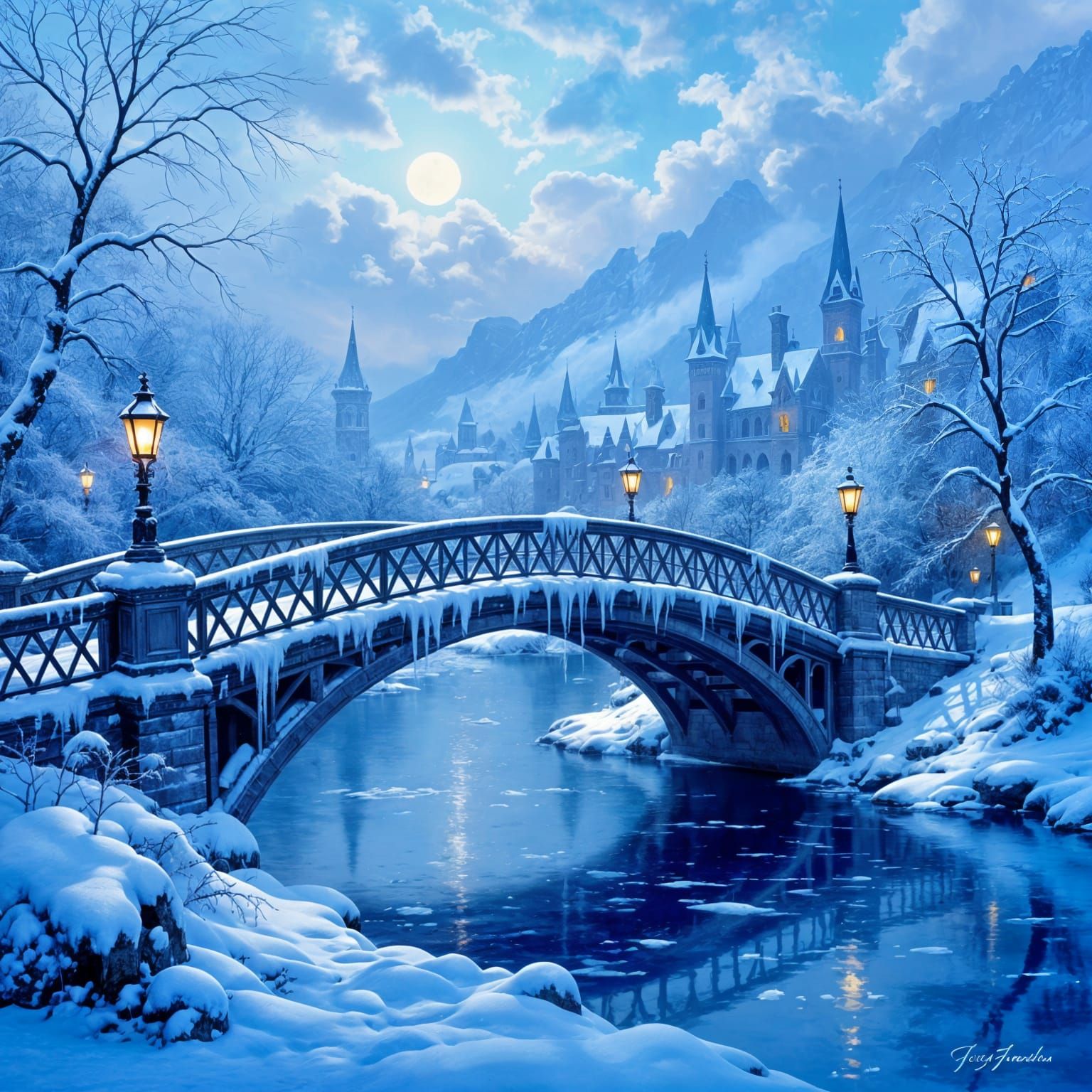 icy winter bridge 

cold 

winter colours 

ice and snow 

i...