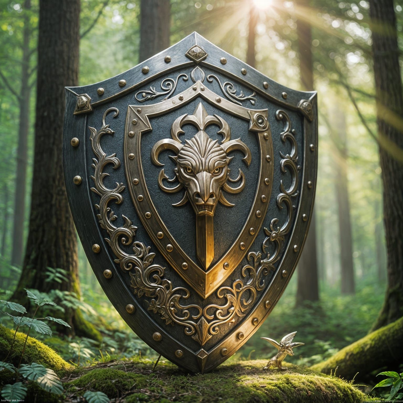Knight Shield in Forest Aesthetic with Whimsical Animal Elem...