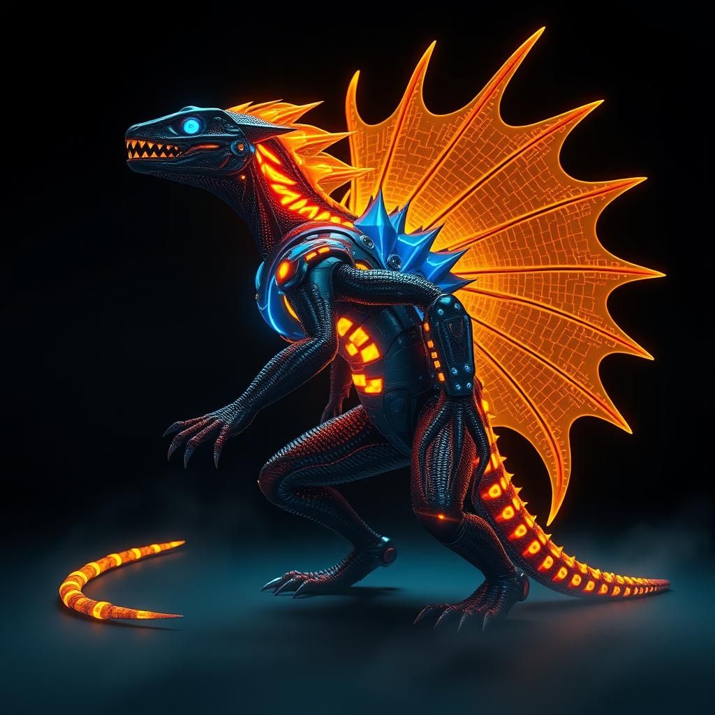 Majestic Reptilian Cyborg with Bioluminescent Circuitry