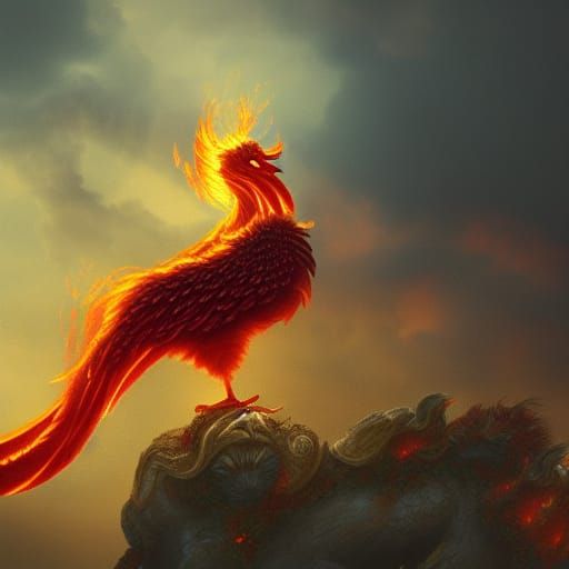 Fiery Phoenix Family in a Detailed Digital Painting