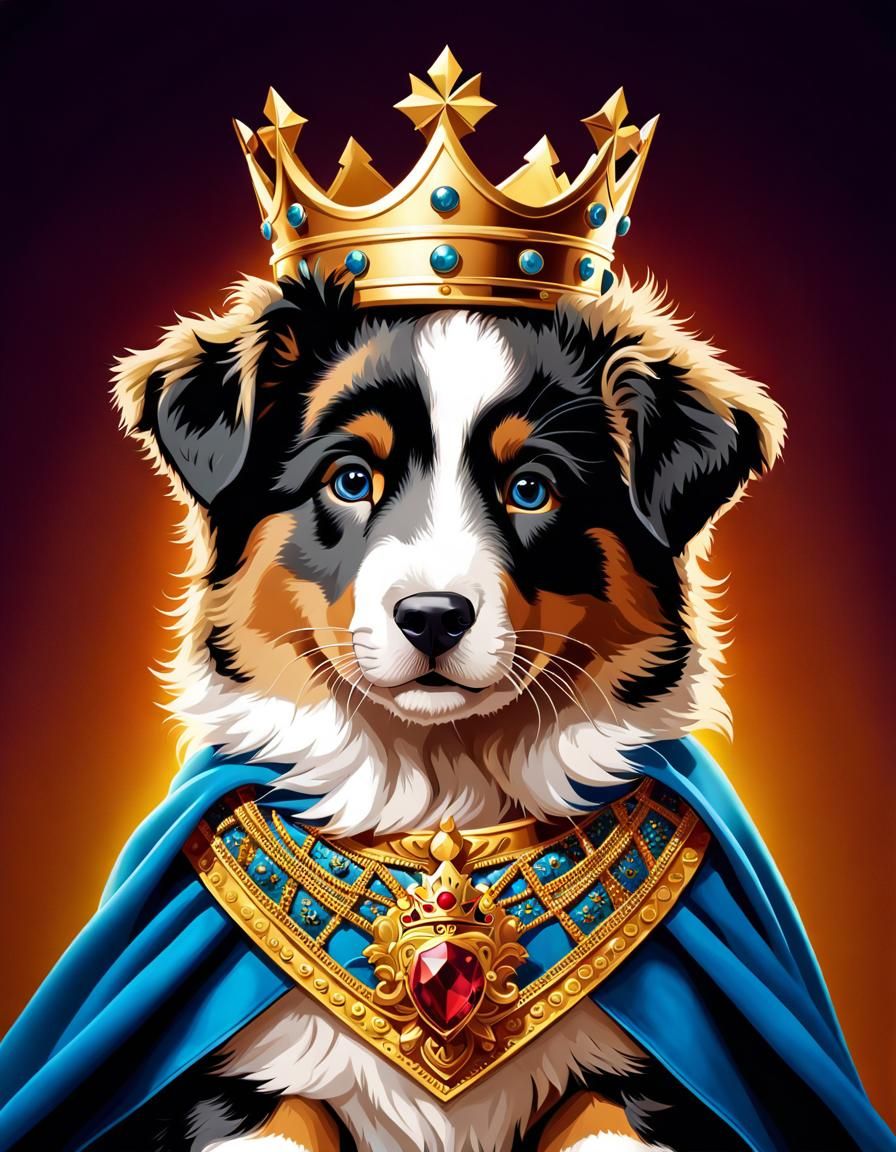 Australian Shepherd Puppy as King in Digital Art