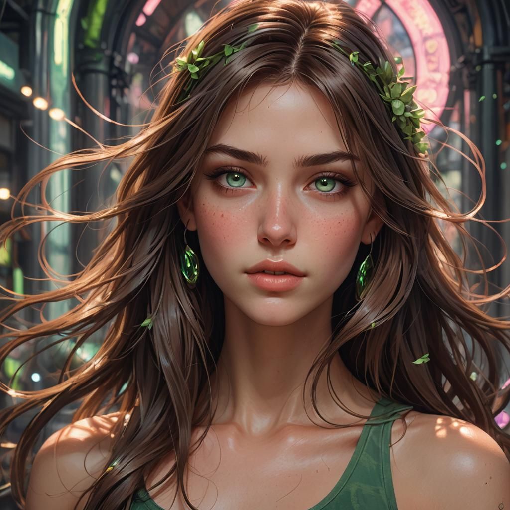 Girl Portrait with Long Hair in Hyperdetailed Style