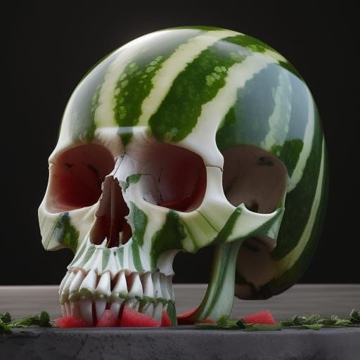 Hyperrealistic Watermelon Skull Digital Art
