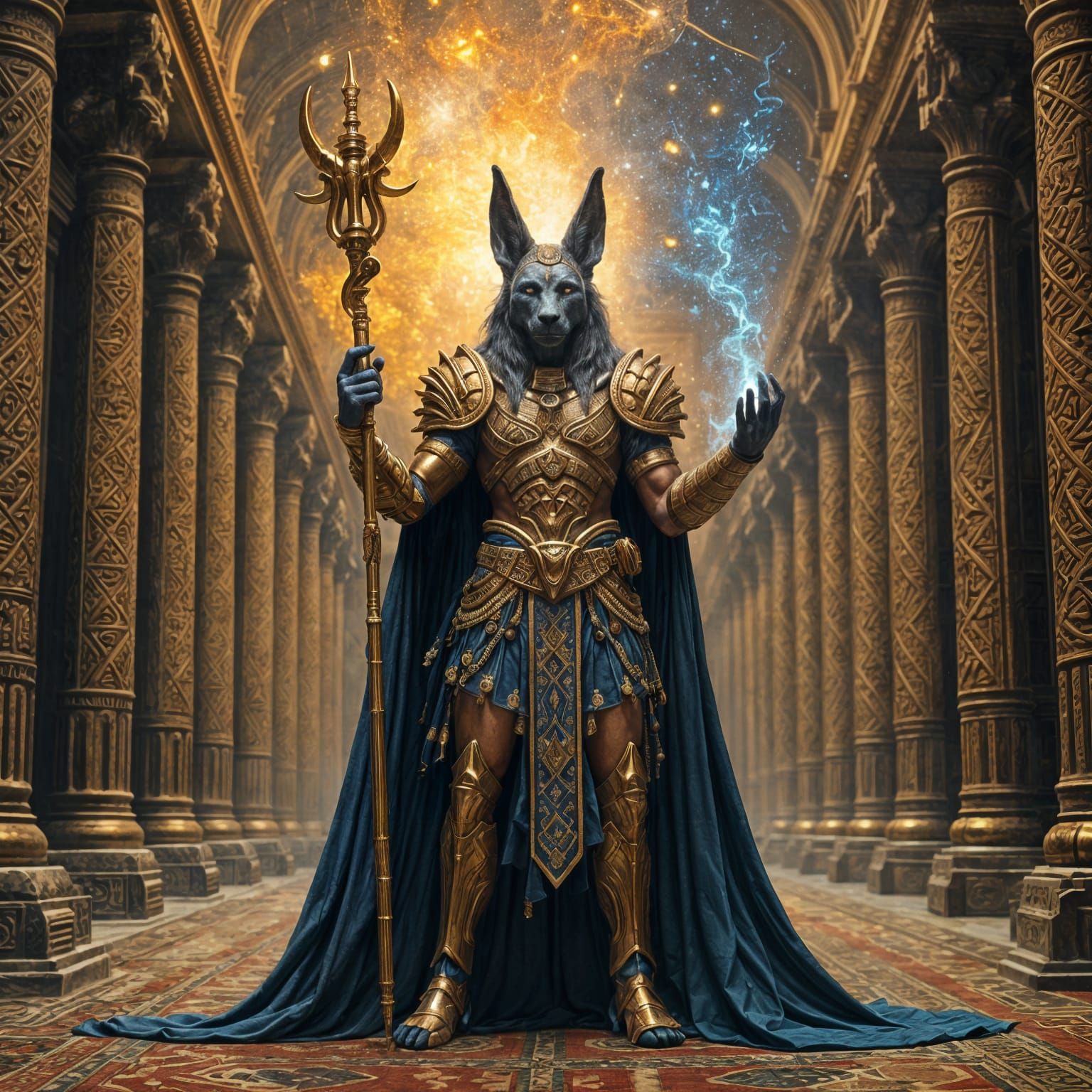 Celestial Anubis Guards Orcish Estate with Starlight and Neb...