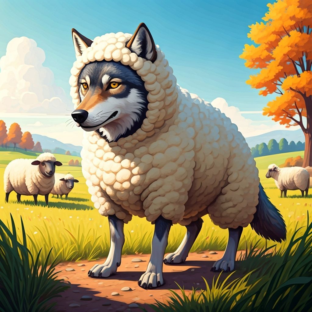 Wolf in Sheep Costume in Storybook Style