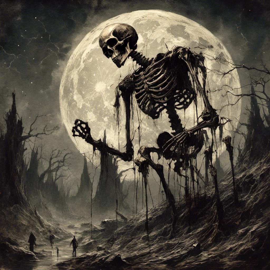 Giant Skull Skeleton Emerges on Starry Night