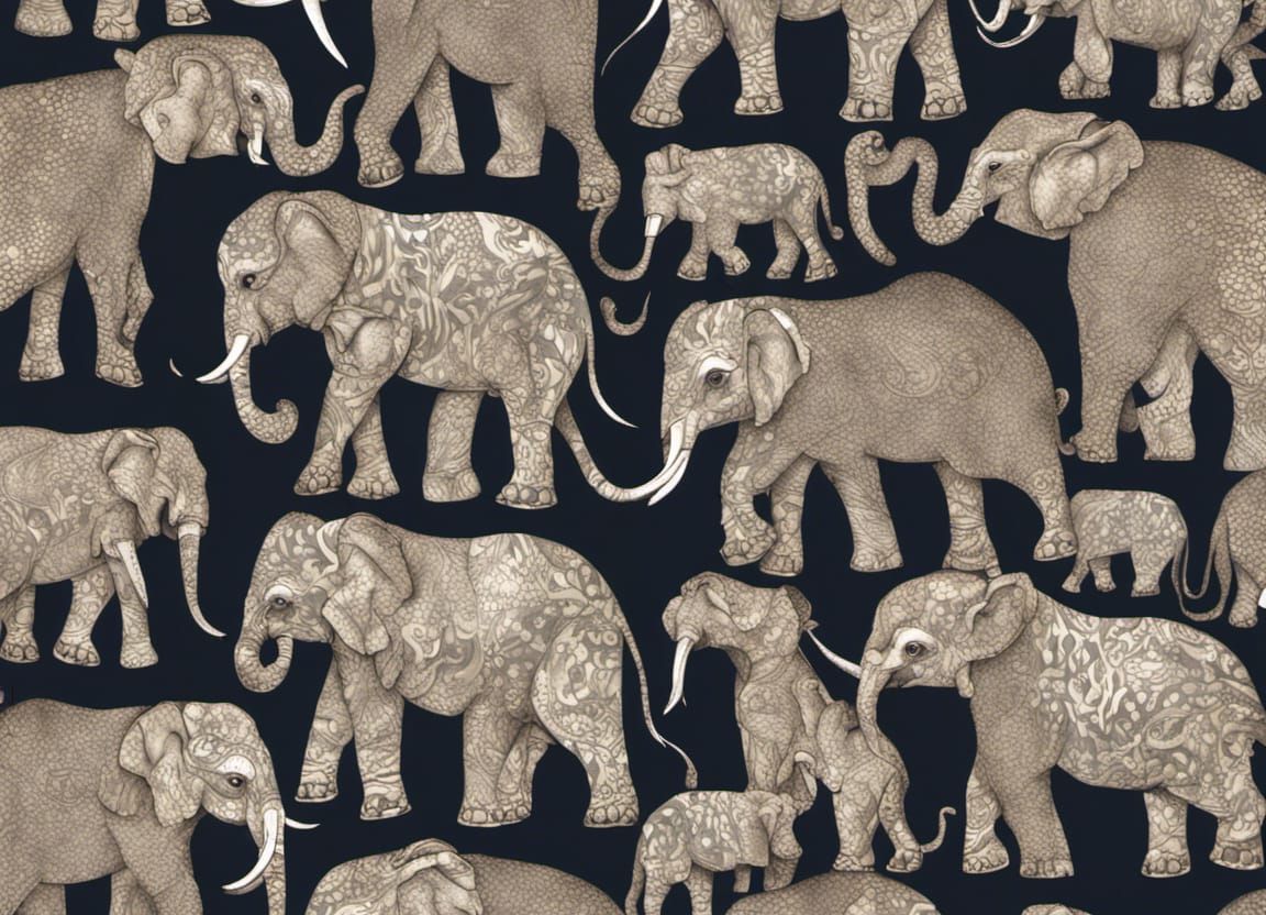 Elephant and Leopard Families with Detailed Patterns