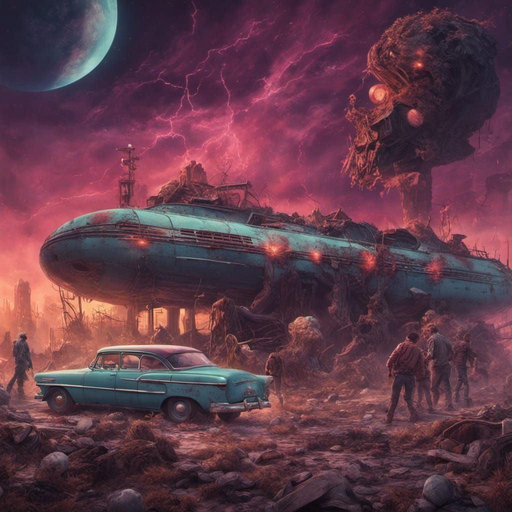 Vintage Apocalyptic Zombies in Outer Space