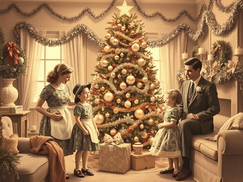 1950s Family Christmas in Sepia Tones