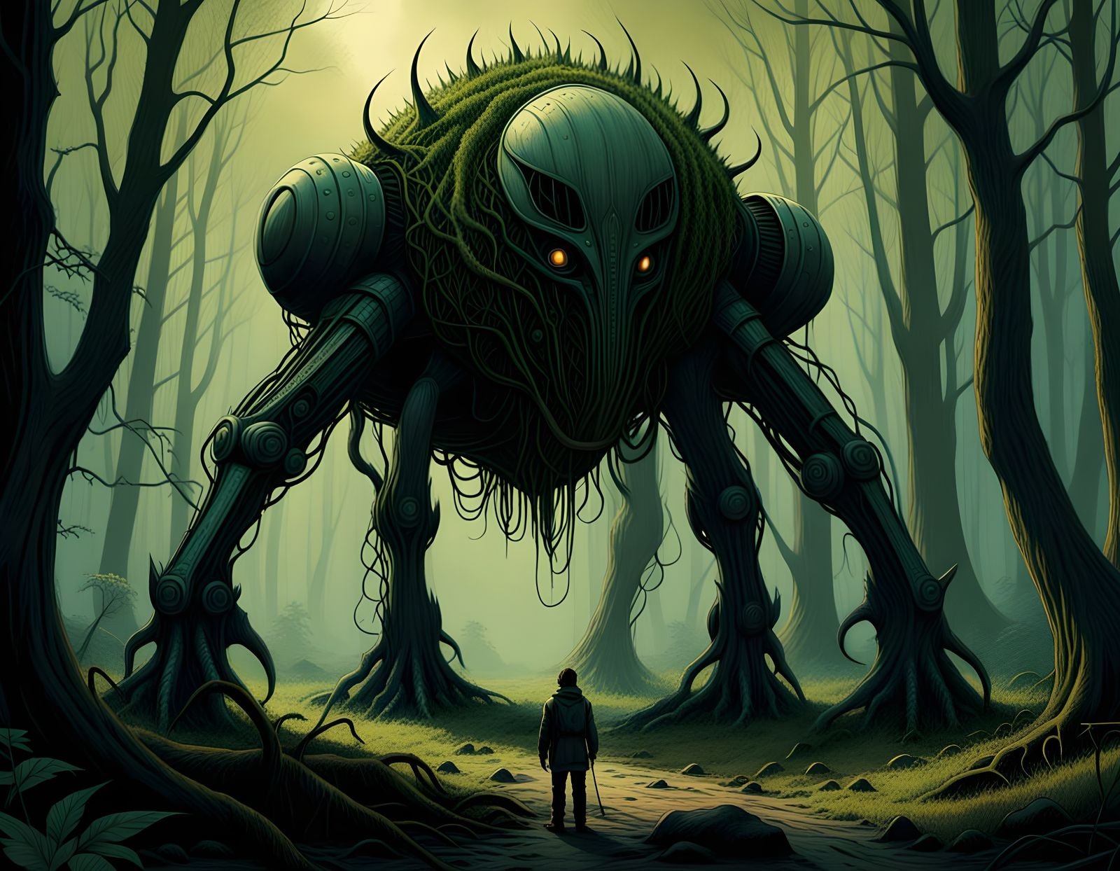 Colossal Plant Creature in Ominous Temperate Forest