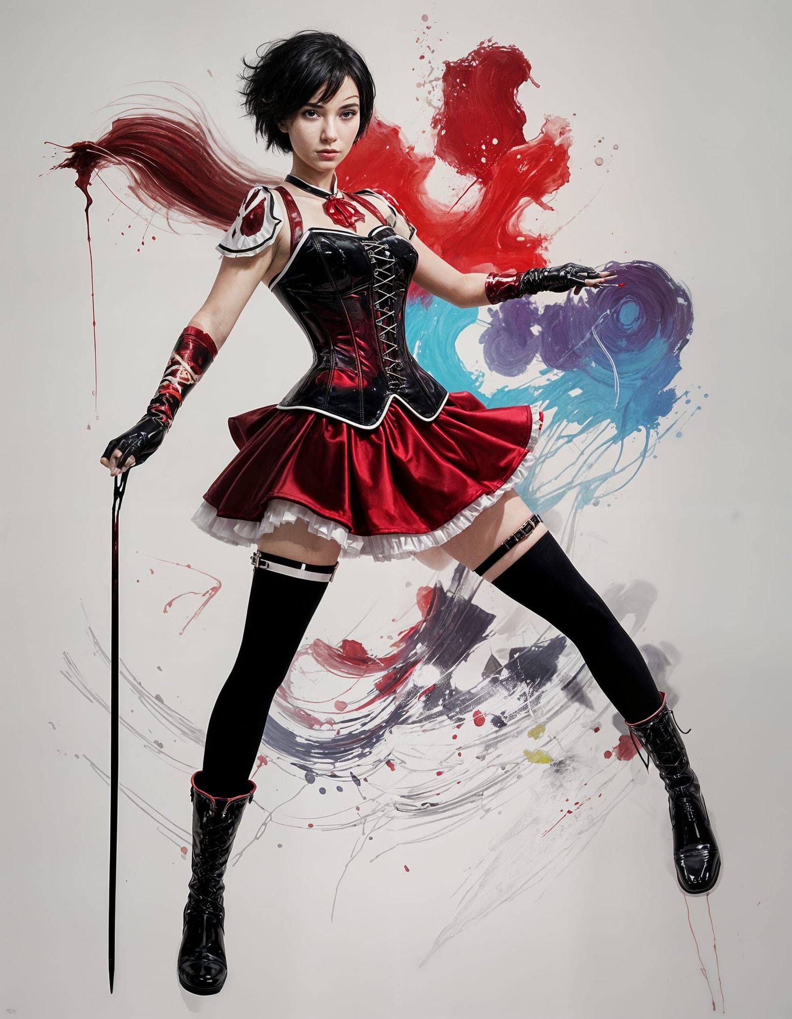 Woman in Red Corset with Graffiti Art Style