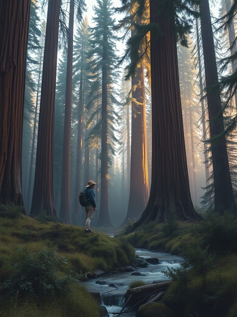 Majestic Sequoia Forest in Warm Golden Light