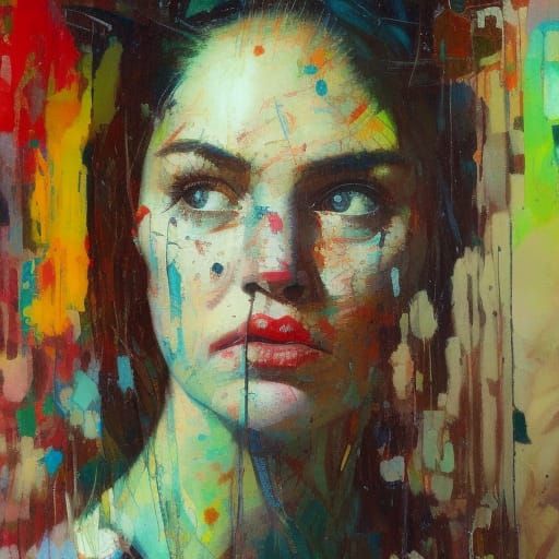 Melancholy Portrait in Oil on Canvas Style