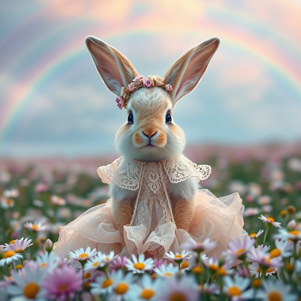 Bunny in Lace Dress in Art Nouveau Style