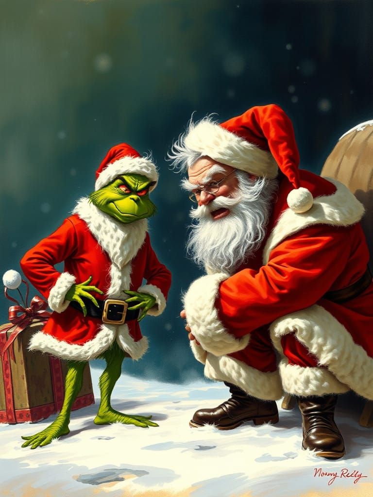Scolding Santa in a Norman Rockwell-Inspired Holiday Scene