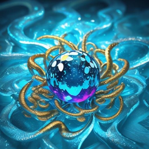 Surreal Liquid Mercury Cascade with Iridescent Bubbles