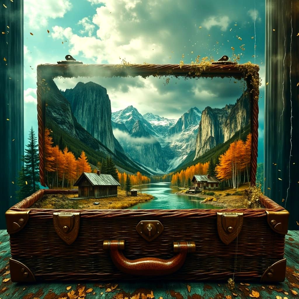 Tiny World Inside Suitcase: Digital Masterpiece