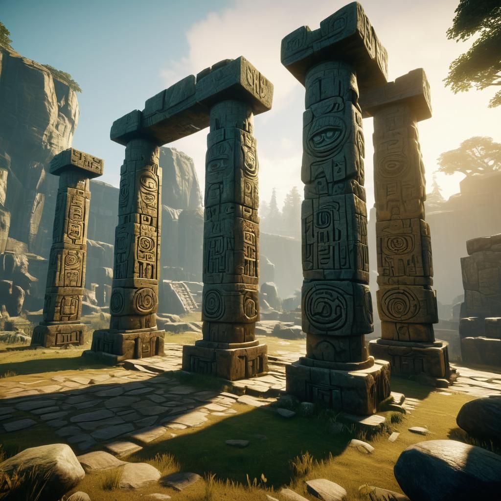 Prehistoric Structure with Alien Faces in 3D