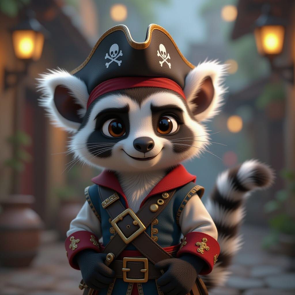 Pirate Lemur in 3D Digital Art Style