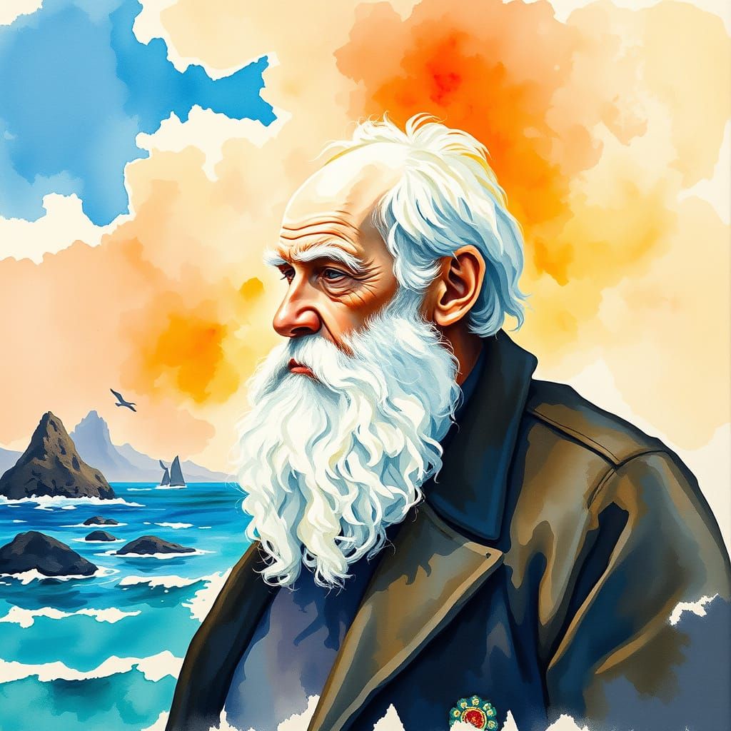 Darwin on the Galapagos Islands as Gouache Painting
