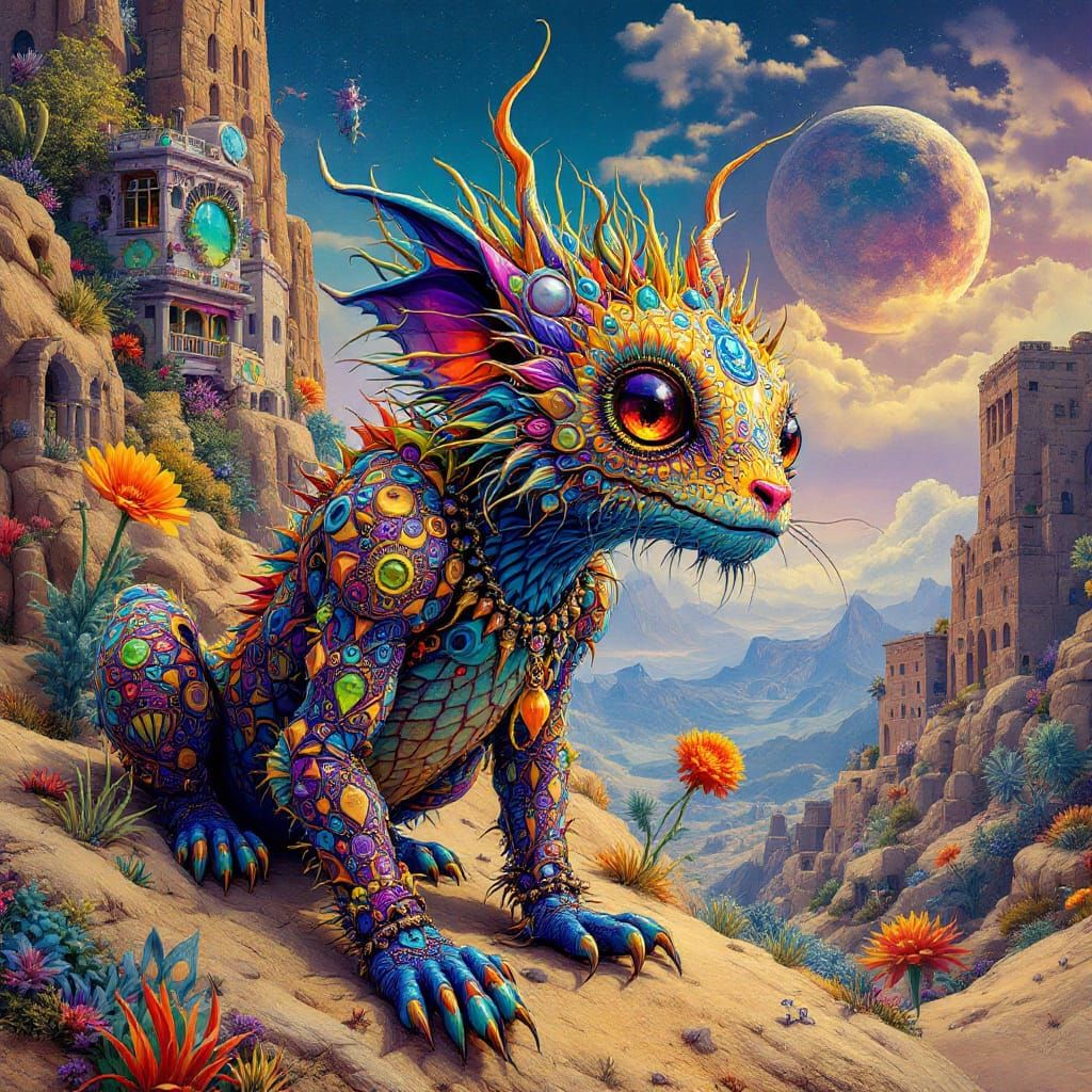 Funky Alebrije SolarPunk Creature in Surreal Sci-Fi Style