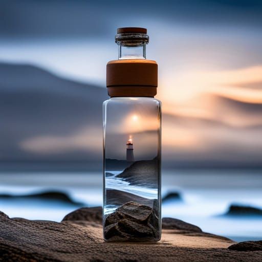 Stormy Sea in a Bottle with Lighthouse