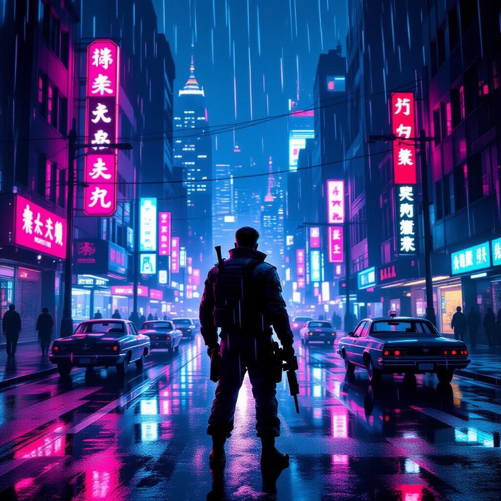 80s Horror Poster: Soldier in Neon City