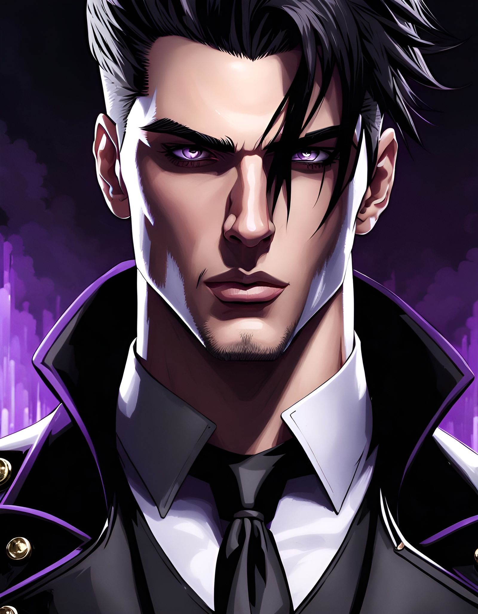 Handsome Goth Man with Purple Eyes, Digital Portrait