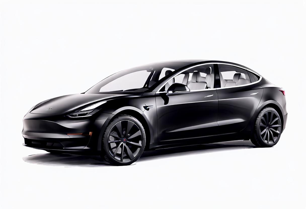 Matte Black Tesla Model 3 Highland on Forest Road