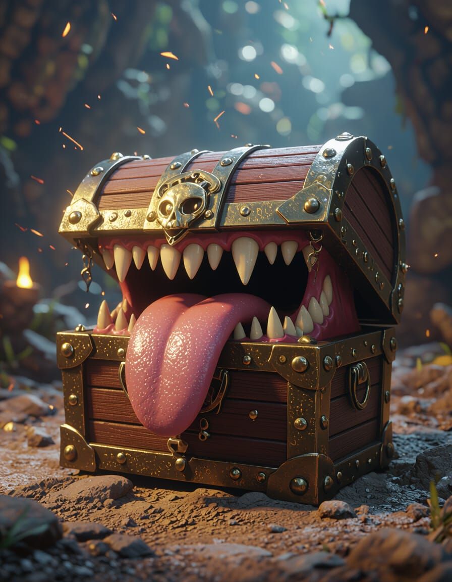 Treasure Chest Mimic with Tongue and Teeth
