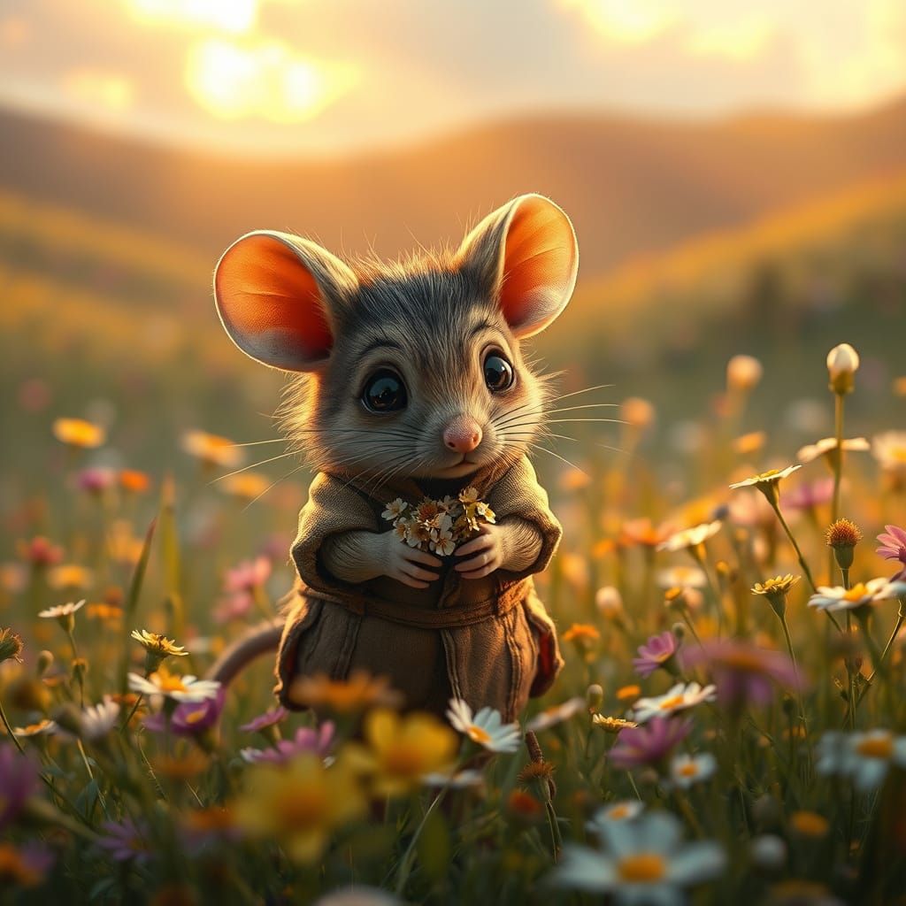 Whimsical Mouse in Vibrant Meadow