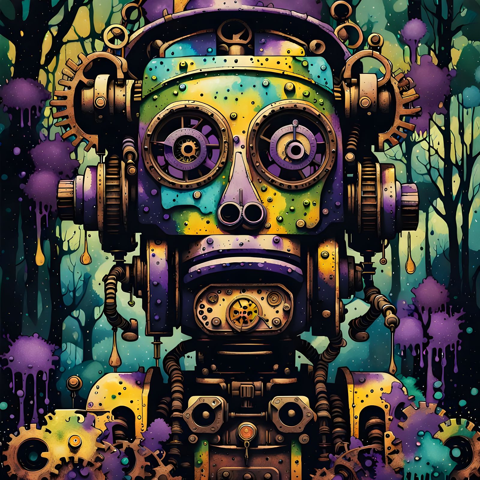 Vibrant Ink Splatter Art in Abstract Surrealism Style