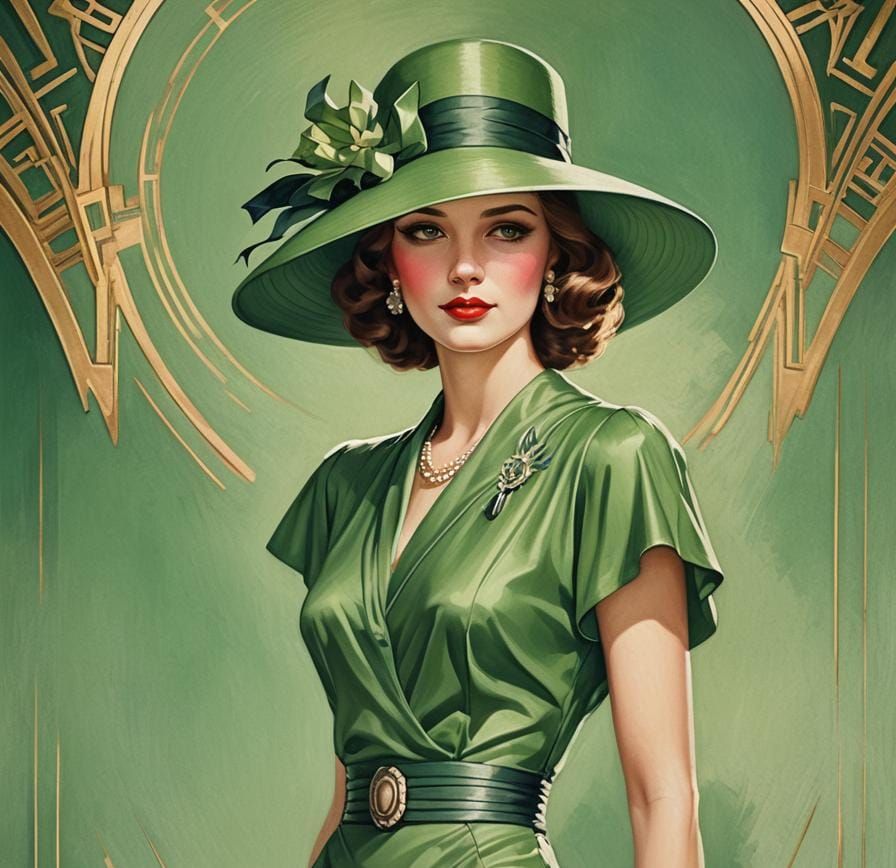 Elegant Art Deco Portrait of a Woman in Green