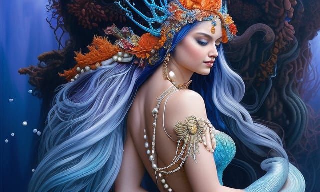 Magical Mermaid Portrait with Seashell Crown