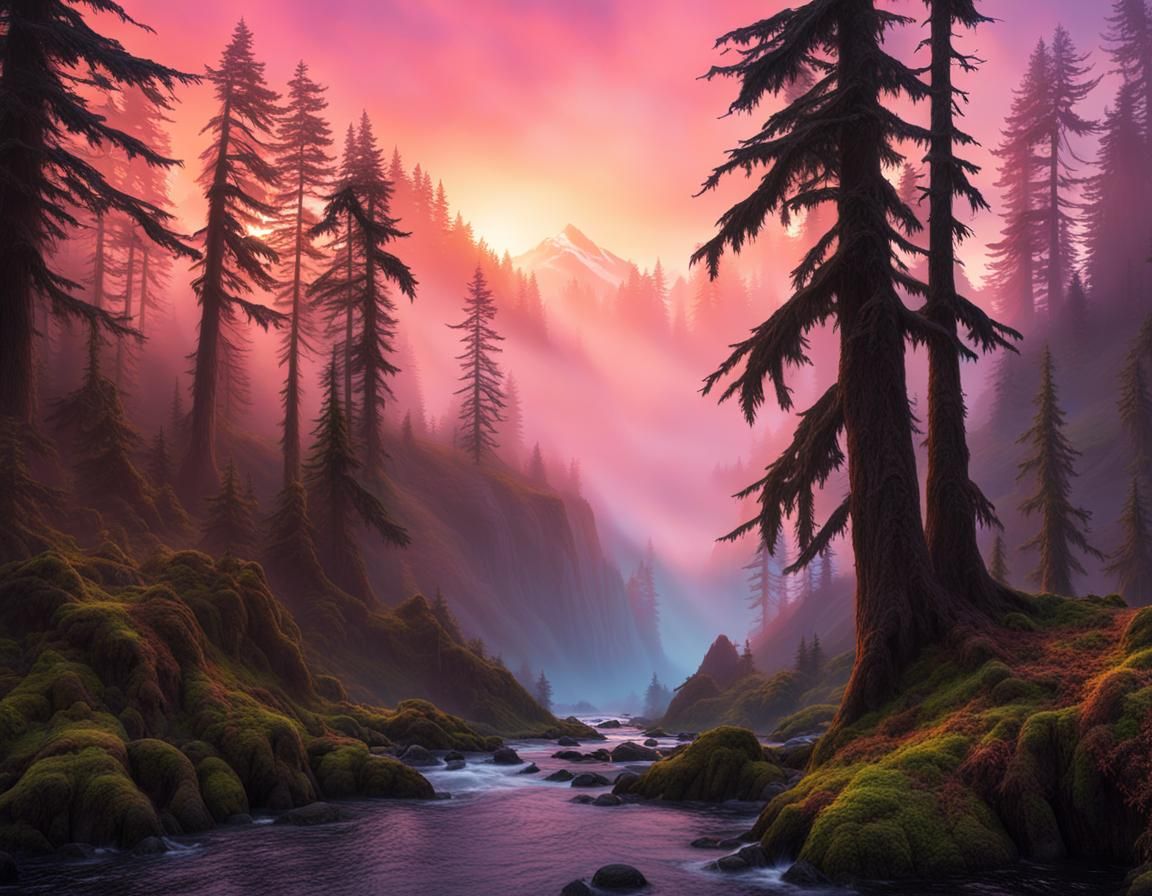 Bigfoot Sighting in Olympic National Forest at Sunset