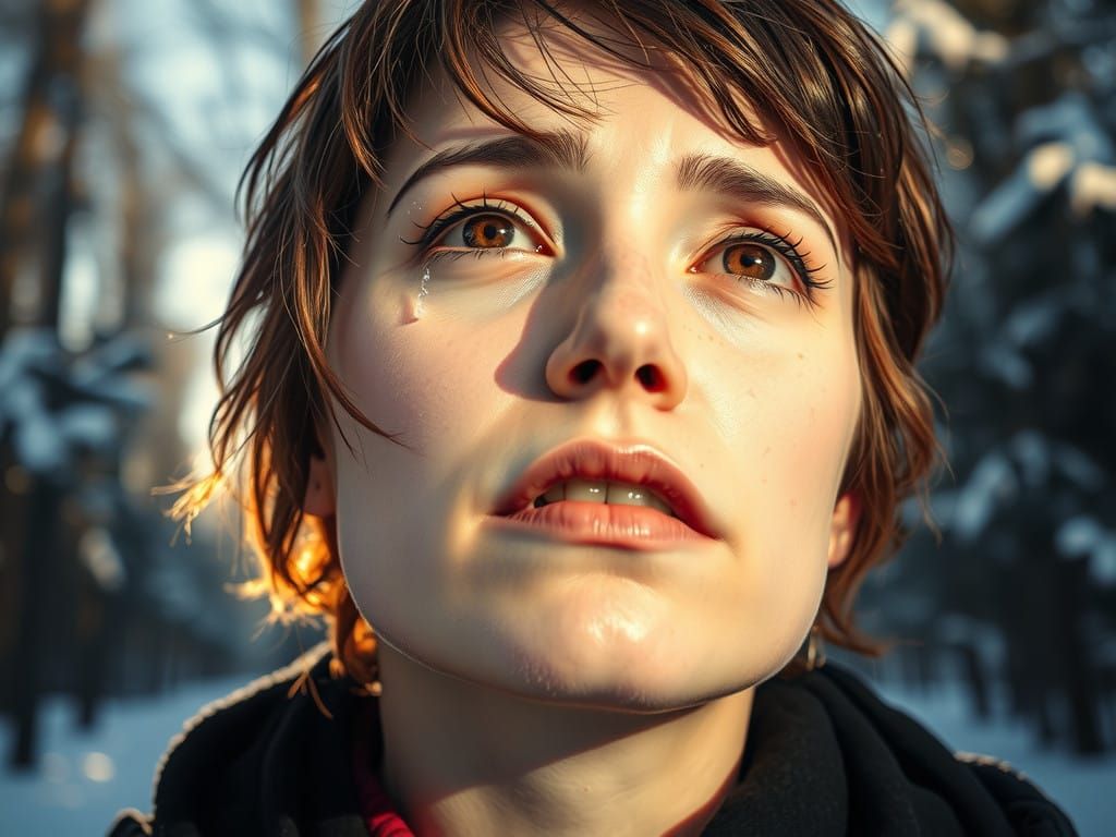 Winter's Solace: A Woman Finds Hope Amidst Snowy Shadows